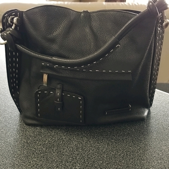 BCBG MAX AZRIA Italian Black Leather Signature Hobo Satchel Handbag Purse - Picture 3 of 8